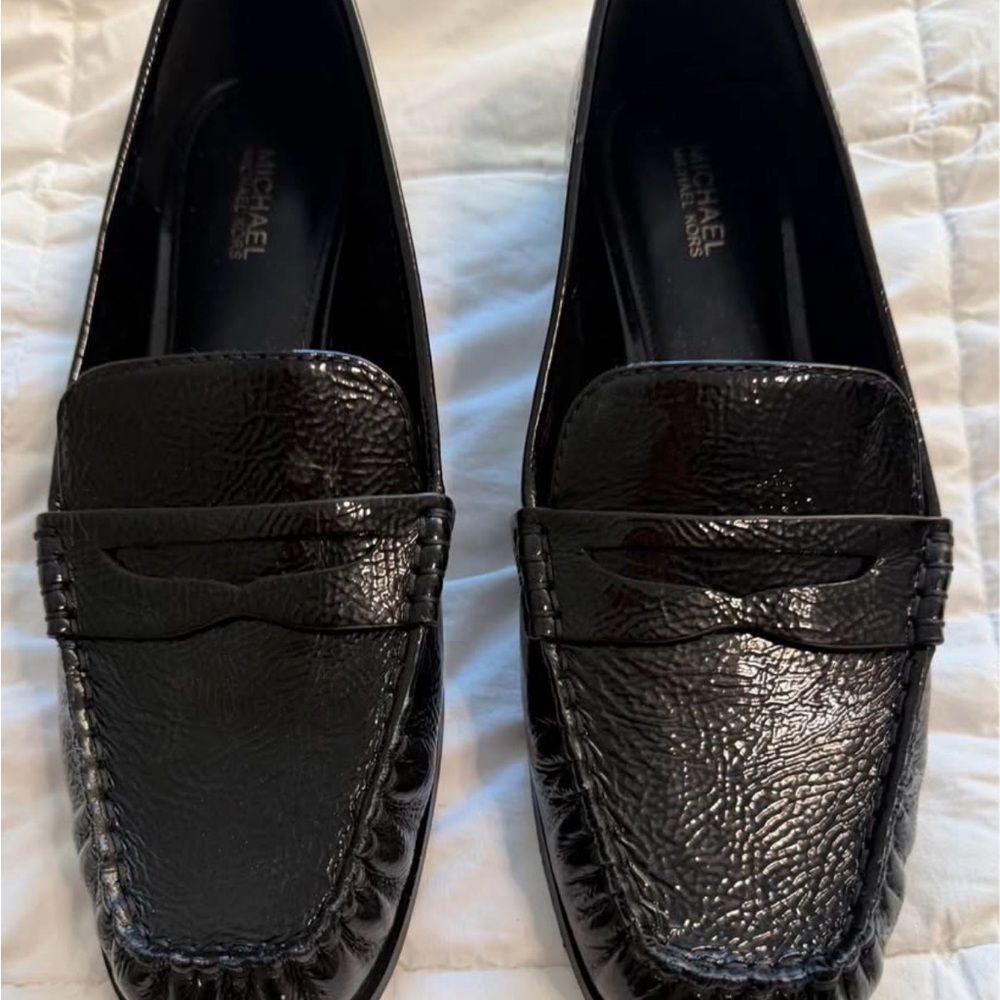 Michael Kors Shiny Black Textured Loafers